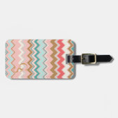 Chic Pastel Roze Mint Chevron Aangepast monogram Bagagelabel (Voorkant horizontaal)