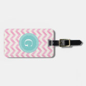 Chic Pastel Roze & Mint Chevron Aangepast monogram Bagagelabel (Voorkant horizontaal)