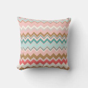 Chic Pastel Roze Mint Chevron Aangepast monogram Kussen