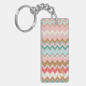 Chic Pastel Roze Mint Chevron Aangepast monogram Sleutelhanger (Voorkant Links)