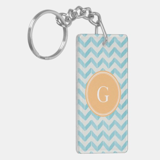 Chic Pastel turquoise Chevron Custom Monogram Sleutelhanger (Voorkant Links)