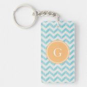 Chic Pastel turquoise Chevron Custom Monogram Sleutelhanger (Voorkant)