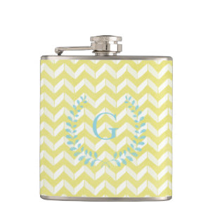 Chic Pastel Yellow Blauwgroen Chevron Custom Monog Heupfles