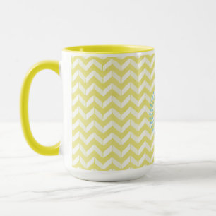 Chic Pastel Yellow Blauwgroen Chevron Custom Monog Mok