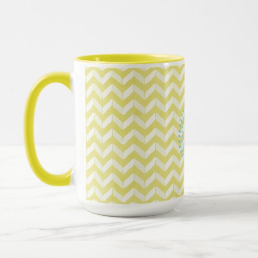 Chic Pastel Yellow Blauwgroen Chevron Custom Monog Mok (Links)