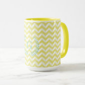 Chic Pastel Yellow Blauwgroen Chevron Custom Monog Mok (Voorkant rechts)