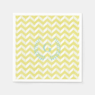 Chic Pastel Yellow Blauwgroen Chevron Custom Monog Servet