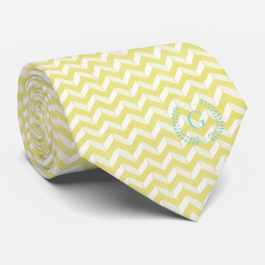 Chic Pastel Yellow Blauwgroen Chevron Custom Monog Stropdas (Opgerold)
