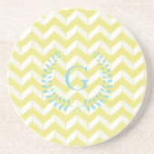 Chic Pastel Yellow Blauwgroen Chevron Custom Monog Zandsteen Onderzetter (Voorkant)
