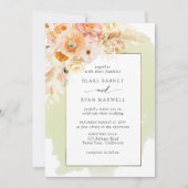 Chic Peach Blush Champagne Green Floral Wedding Kaart (Voorkant)