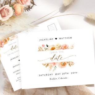 Chic Peach, Blush, Champagne Wedding Save the Date Briefkaart