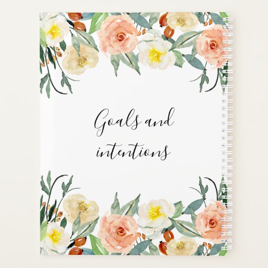 Chic Peach en Cream Waterverf Bloemen Maandelijks Planner (Achterkant)