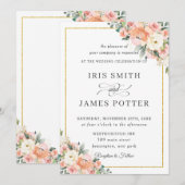 Chic Peach Ivory Blush Floral Gold Wedding Kaart (Voorkant / Achterkant)