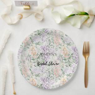 Chic Peach Lila Lavendel Bloemen Vrijgezellenfeest Papieren Bordje