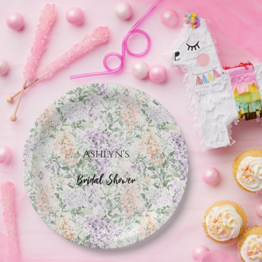 Chic Peach Lila Lavendel Bloemen Vrijgezellenfeest Papieren Bordje (Feest)