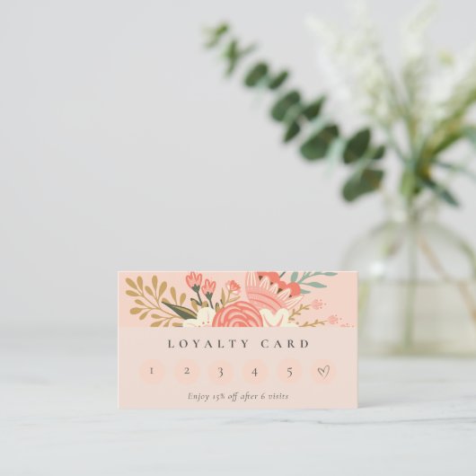 Chic Peach Oranje Blush Ambrosia Floral Loyalty Visitekaartje (Staand voorkant)