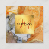 Chic Peach Oranje grijs Vierkante Visitekaartje (Voorkant)