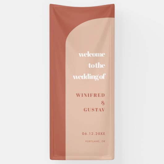 Chic Peach Terracotta Arch Welcome to our Wedding Spandoek (Verticaal)