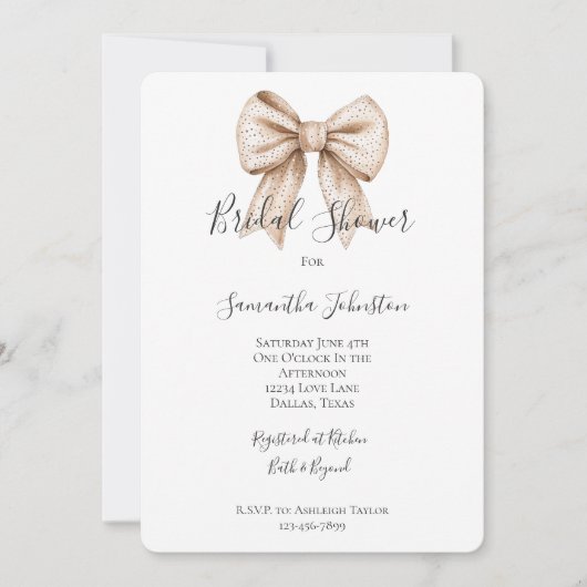 Chic Peach White Bow Vrijgezellenfeest Kaart (Voorkant)