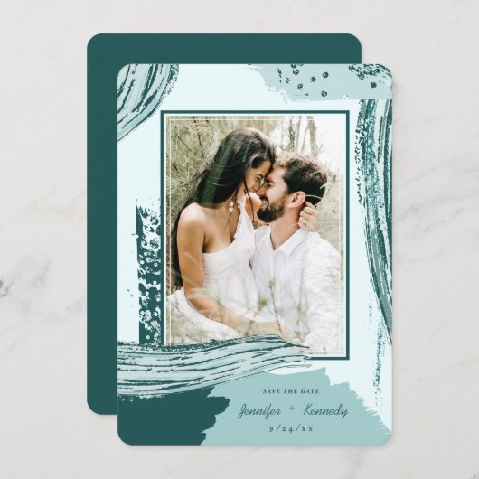 Chic Peacock Abstracte de Foto van de Borstel van Save The Date (Voorkant / Achterkant)