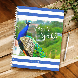 Chic Peacock Blue White Stripes Born to Sparkle Notitieboek