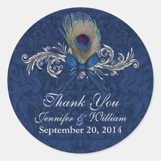 Chic Peacock Feather Wedding Favor Sticker (Voorkant)