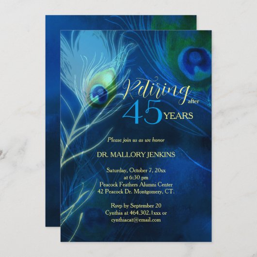 Chic Peacock Feathers Retirement Party Kaart (Voorkant / Achterkant)