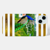 Chic Peacock geboren op Sparkle Gold White Stripes Case-Mate iPhone Case (Achterkant (horizontaal))