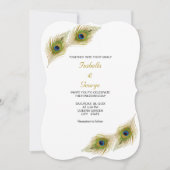 Chic Peacock Veren op Black & White Wedding Kaart (Voorkant)