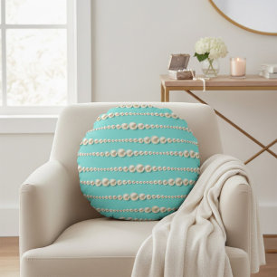 Chic Pearl & Turquoise Round Coussin