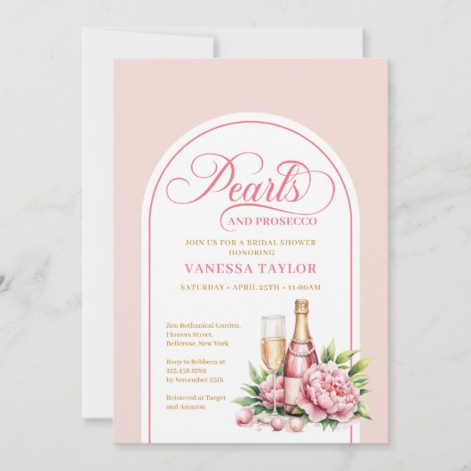Chic Pearls and Prosecco Bridal Invitation Design (Devant)