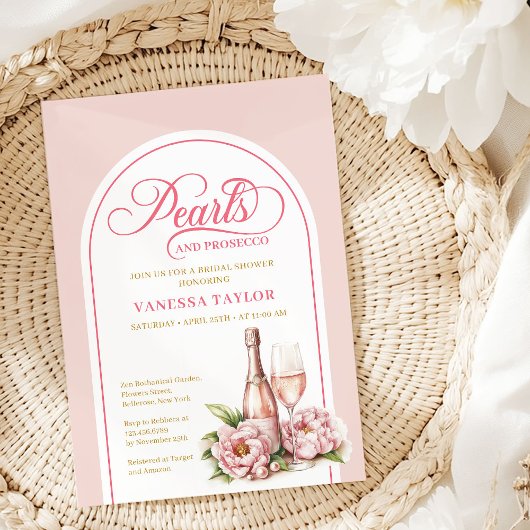 Chic pearls and prosecco bridal shower template kaart