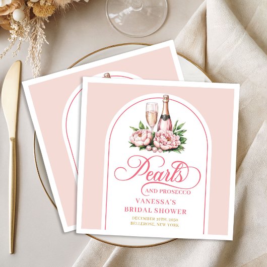 Chic Pearls and Prosecco Floral Bridal Napkins Servet