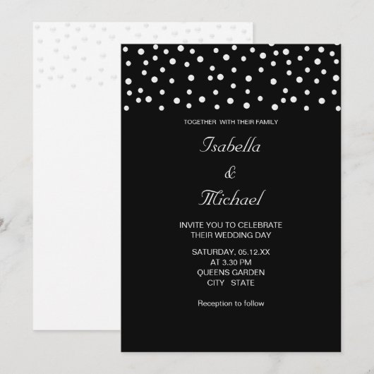 Chic Pearls on Black and White Wedding Invitation Kaart (Voorkant / Achterkant)