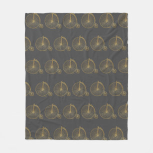 Chic  Penny Farthing Bike Gold Glitter Grey Fleece Deken