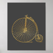 Chic Penny Farthing Bike Gold Glitter Grey Poster (Voorkant)