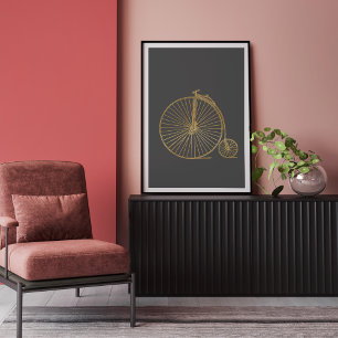 Chic  Penny Farthing Bike Gold Glitter Grey Poster