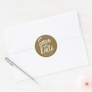 Chic Penseel Schrift Huwelijk Save The Date Ronde Sticker