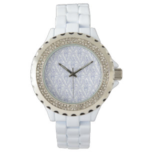 Chic Periwinkle Blue White Floral Diamond Pattern Horloge