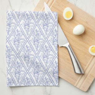 Chic Periwinkle Blue White Floral Diamond Pattern Theedoek