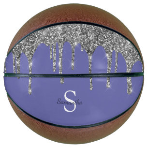 Chic Periwinkle Silver Glitter Drift Monogram Naam Basketbal
