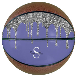 Chic Periwinkle Silver Glitter Drift Monogram Naam Basketbal