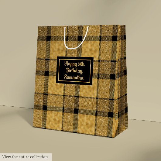 Chic Personalized Black Gold Minimalist Gift Bag Medium Cadeauzakje