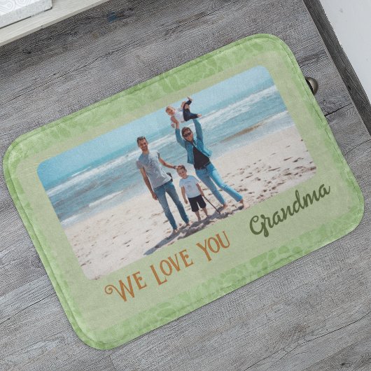 Chic Personalized Photo Text Grandma Gift Green Badmat