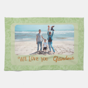 Chic Personalized Photo Text Grandma Gift Green Theedoek