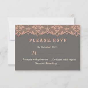 Chic Perzik Grijs Lace Wedding RSVP