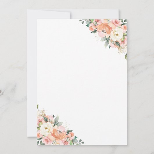 Chic Perzik Ivoor Roze Bloemen Baby shower Geometr Kaart (Achterkant)