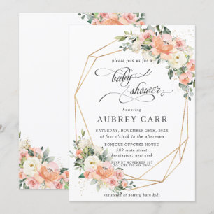 Chic Perzik Ivoor Roze Bloemen Baby shower Geometr Kaart