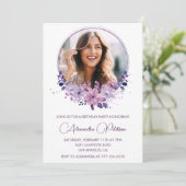 Chic Photo 37e anniversaire invitation Floral Purp (Debout devant)
