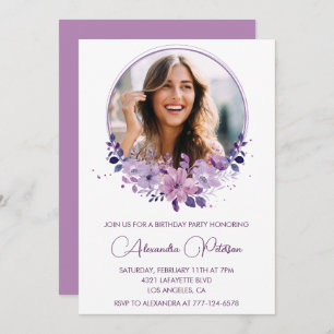 Chic Photo 42e anniversaire invitation Floral Purp